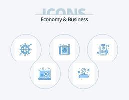 design de ícones do pacote de 5 ícones azuis de economia e negócios. grampo. mundo. rede. portfólio. navegador vetor