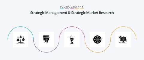 gerenciamento estratégico e pacote de ícones de glifo 5 de pesquisa estratégica de mercado, incluindo posição. navegação. o negócio. localização. troféu vetor