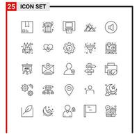conjunto de 25 sinais de símbolos de ícones de interface do usuário modernos para elementos de design de vetores editáveis de cartão de colina antiga de paisagem montanhosa