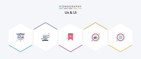 ux e ui 25 flat icon pack incluindo menu. Lista. marca páginas. pintar. rgb vetor