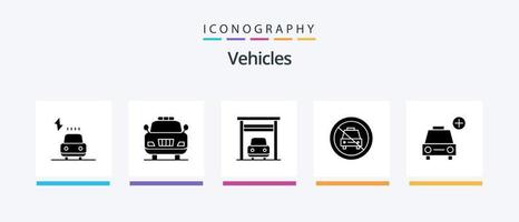 Pacote de ícones de glifo 5 de veículos, incluindo adicionar. carro. garagem. golpear. não. design de ícones criativos vetor