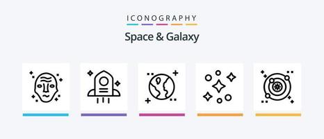 espaço e pacote de ícones da linha 5 da galáxia, incluindo estrelas. galáxia. astronomia. Estrela. cometa. design de ícones criativos vetor