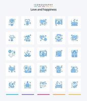 pacote de ícones azul de amor criativo 25, como café. romântico. coração. arco. gosta vetor
