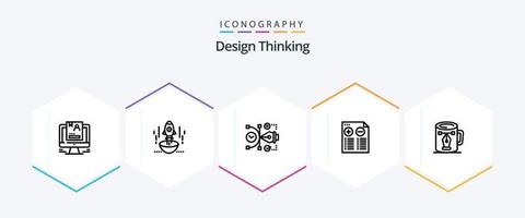 design thinking pacote de ícones de 25 linhas, incluindo música. editável. comece. digital. vetor