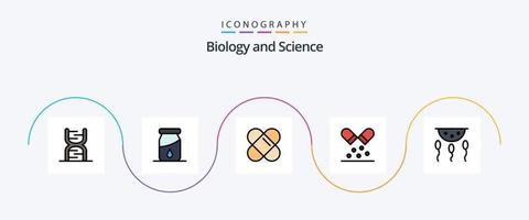 linha de biologia cheia de pacote de 5 ícones planos, incluindo laboratório. biologia. correção. bioquímica. medicamento vetor