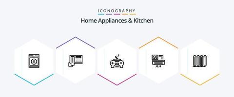 eletrodomésticos e pacote de ícones de 25 linhas de cozinha, incluindo casa. xbox. célula. vídeo. jogos vetor