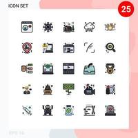 pacote de interface do usuário de 25 cores planas de linha preenchida básica de tecnologia de bateria armazenamento de árvore em nuvem elementos de design de vetores editáveis