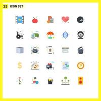 grupo de 25 sinais e símbolos de cores planas para economia de moedas de investimento de coração de ciência elementos de design de vetores editáveis