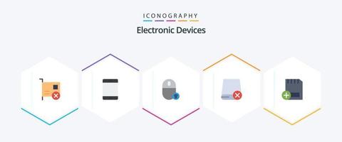 dispositivos 25 pacote de ícones planos, incluindo unidade. computadores. hardware. mouse. engenhoca vetor