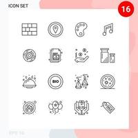 pacote de interface do usuário de 16 contornos básicos de design de música de educação de solução de empresa elementos de design de vetores editáveis