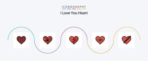 linha do coração preenchida com 5 ícones planos, incluindo acesso. favorito. gosta. coração vetor