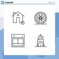 conjunto de 4 sinais de símbolos de ícones de interface do usuário modernos para sites de edifícios, roda de casa, site, elementos de design de vetores editáveis