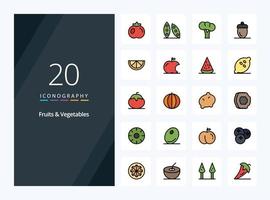 ícone cheio de linha de 20 frutas e legumes para apresentação vetor