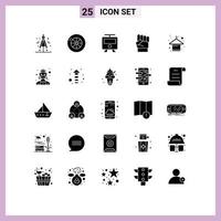 pacote de glifos sólidos de 25 símbolos universais de roupas de trem de cabide de moda, elementos de design de vetores editáveis