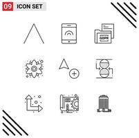 conjunto de 9 sinais de símbolos de ícones de interface do usuário modernos para pasta de cópia de concentração adicionar elementos de design de vetores editáveis de flores