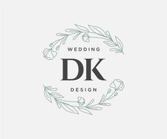 coleção de logotipos de monograma de casamento de letra inicial dk, modelos modernos minimalistas e florais desenhados à mão para cartões de convite, salve a data, identidade elegante para restaurante, boutique, café em vetor