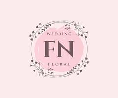 modelo de logotipos de monograma de casamento de letra fn, modelos minimalistas e florais modernos desenhados à mão para cartões de convite, salve a data, identidade elegante. vetor