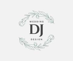 dj letras iniciais coleção de logotipos de monograma de casamento, modelos modernos minimalistas e florais desenhados à mão para cartões de convite, salve a data, identidade elegante para restaurante, boutique, café em vetor
