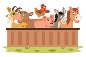 cena de fazenda com animais de desenho animado vetor