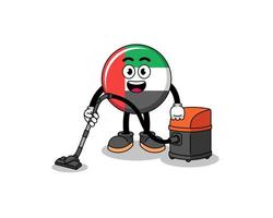 mascote de personagem da bandeira dos Emirados Árabes Unidos segurando o aspirador de pó vetor