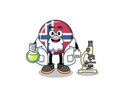 mascote da bandeira da noruega como cientista vetor