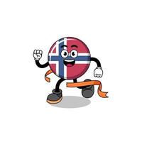 desenho de mascote da bandeira da noruega correndo na linha de chegada vetor
