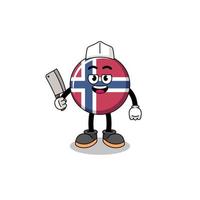 mascote da bandeira da noruega como açougueiro vetor