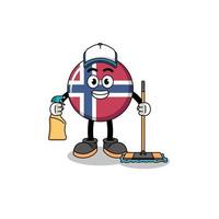 mascote de personagem da bandeira da noruega como serviços de limpeza vetor