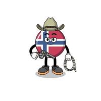mascote de personagem da bandeira da noruega como um cowboy vetor