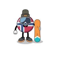 desenho de mascote do jogador de snowboard da bandeira da noruega vetor