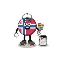 mascote de personagem da bandeira da noruega como pintor vetor