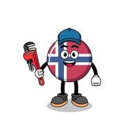 desenho animado de ilustração de bandeira da noruega como encanador vetor
