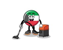 mascote de personagem da bandeira do kuwait segurando aspirador de pó vetor