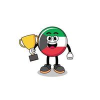 mascote dos desenhos animados da bandeira do kuwait segurando um troféu vetor