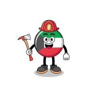 mascote dos desenhos animados do bombeiro da bandeira do kuwait vetor