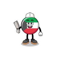 mascote da bandeira do Kuwait como açougueiro vetor