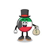 ilustração de mascote da bandeira do kuwait homem rico segurando um saco de dinheiro vetor