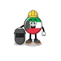 mascote da bandeira do kuwait como soldador vetor