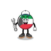 desenho animado de ilustração de bandeira do kuwait como mecânico vetor