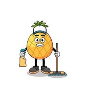 mascote de abacaxi como serviço de limpeza vetor