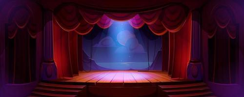 palco de teatro com cortinas vermelhas, holofotes, decoração vetor