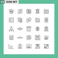 pacote de interface do usuário de 25 linhas básicas de mídia internet das coisas internet renovável ppc elementos de design de vetores editáveis