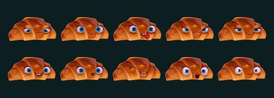 personagem de croissant de desenho animado emoções diferentes vetor