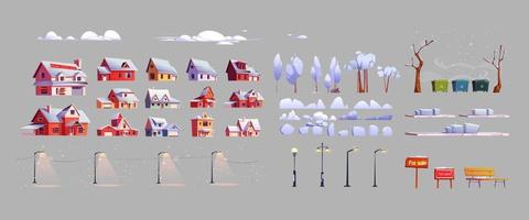 conjunto de construtores de cidades de inverno, ilustração vetorial vetor