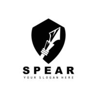 logotipo de lança, design de equipamento de caça, arma de guerra de flechas, vetor de marca de produto