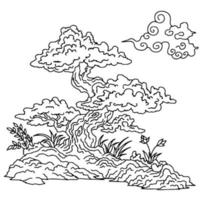 desenha o contorno da árvore bonsai para colorir página vetor