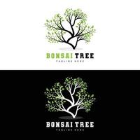 design de logotipo de árvore verde, ilustração de logotipo de árvore bonsai, folha e vetor de madeira