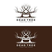 design de logotipo de árvore, ilustração de árvore morta, corte de árvore selvagem, vetor de aquecimento global, seca da terra, ícones de marca de produto