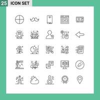 pacote de linha vetorial editável de 25 linhas simples de compartilhar elementos de design vetorial editável da câmera segura do telefone da web vetor