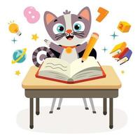 ilustração de educação com gato de desenho animado vetor